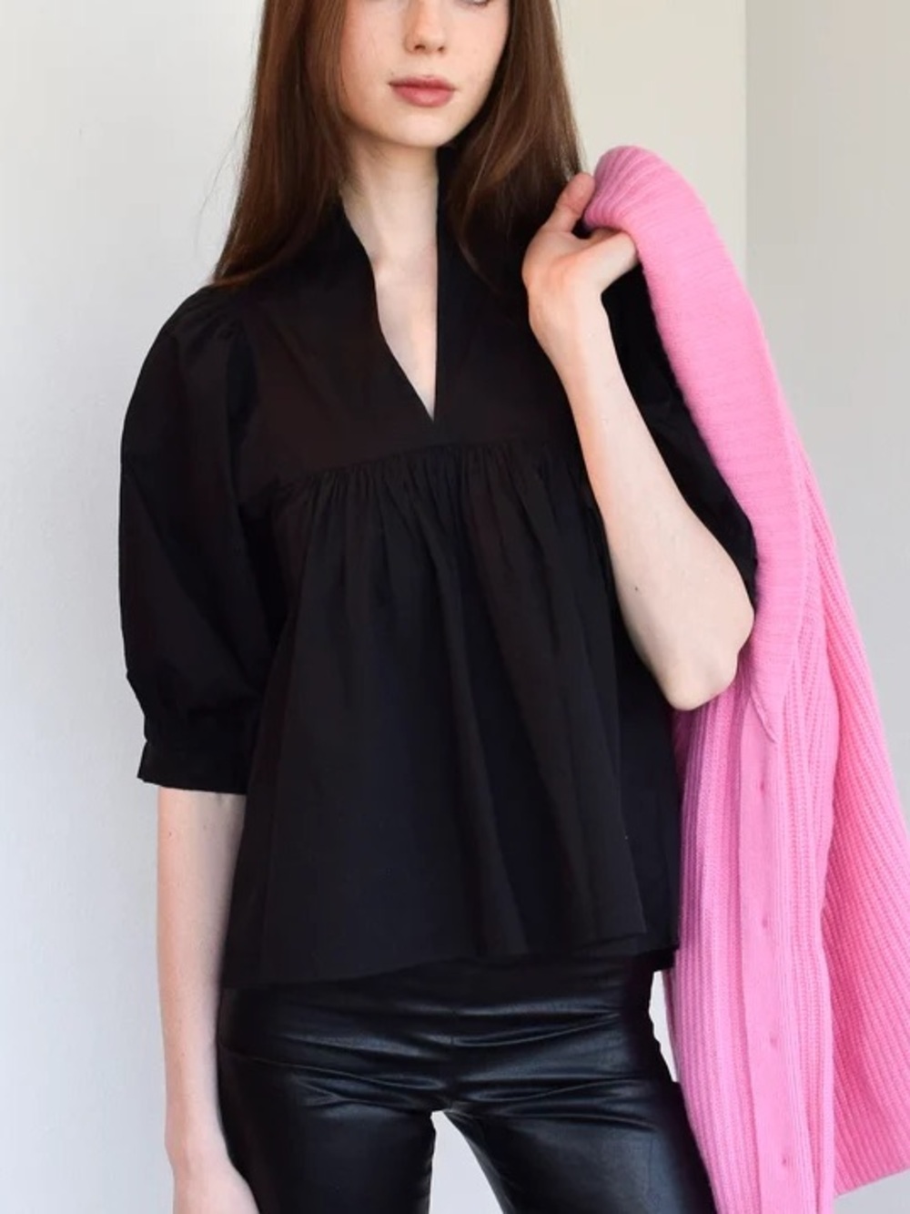 Never a Wallflower High Neck Top in Black Woven Fabric